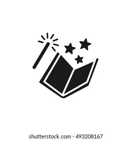 spellbook simple icon. book and a magic wand 