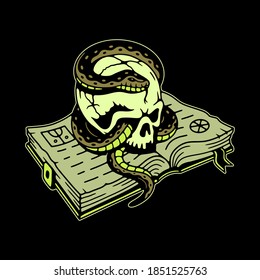 SPELLBOOK WITH SKULL AND SNAKE COLOR BLACK BACKGROUND