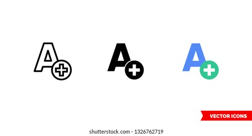 Spellcheck icon of 3 types: color, black and white, outline. Isolated vector sign symbol.