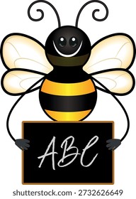 Abeja de ortografía con pizarra ABC. un abejorro de ortografía con pizarra y ABC