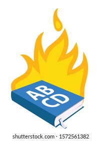 spelling blue book on fire, burning, vector illustration 