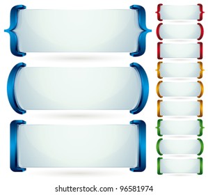 Spelling brackets for your text. 3d vector banners set. Collection of color and shape versions.