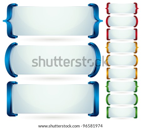 Spelling brackets for your text. 3d vector banners set. Collection of color and shape versions.
