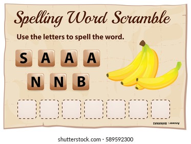 Spelling Scramble Game Template For Bananas Illustration