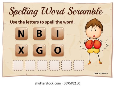 Spelling scramble game template for boxing illustration