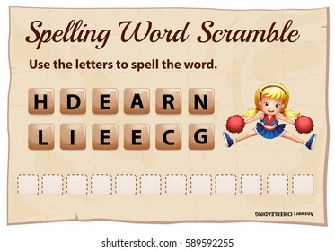 Spelling scramble game template for cheerleading illustration