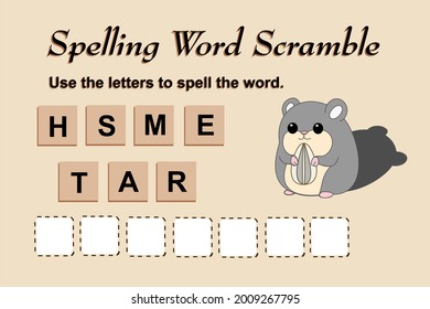 Spelling scramble game template for hamster illustration