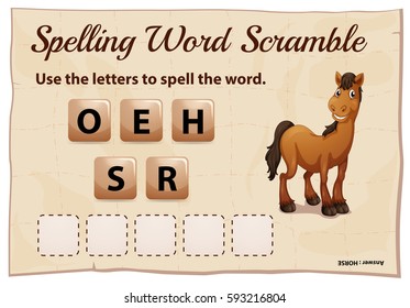 Spelling Word Game With Word Horse Illustration