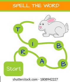 Juego de palabras ortográfico. Aprende a leer palabras en inglés. Actividades educativas de desarrollo para los niños. Ilustración de material vectorial.