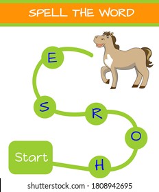 Juego de palabras ortográfico. Aprende a leer palabras. Actividades educativas de desarrollo para los niños. Ilustración de material vectorial.