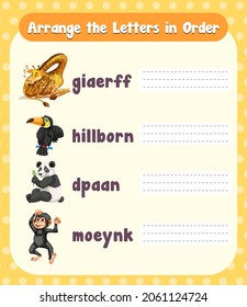 Spelling word game worksheet template illustration