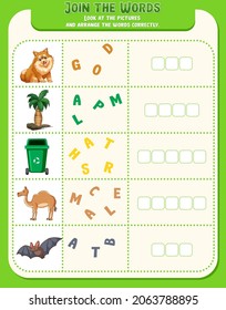 Spelling word game worksheet template illustration