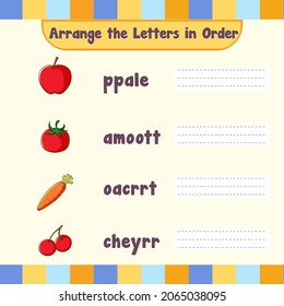 Spelling word game worksheet template illustration