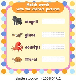 Spelling word game worksheet template illustration