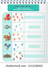 Spelling word game worksheet template illustration