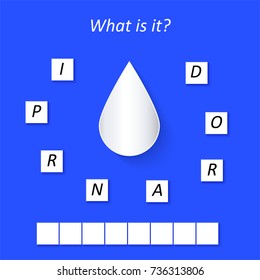 Spelling the word "raindrop" and write, easy preschool educational game for computer web application task, vector illustration