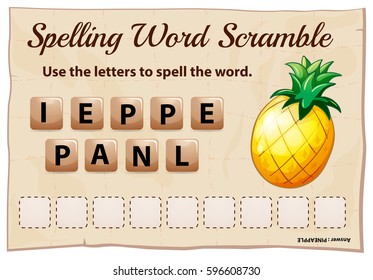 Spelling Word Scrable Game With Word Pineapple Illustration