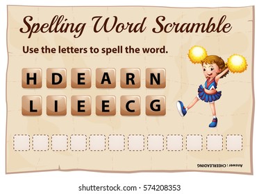 Spelling word scramble for word cheerleading illustration