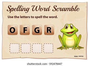 Spelling word scramble for word frog illustration