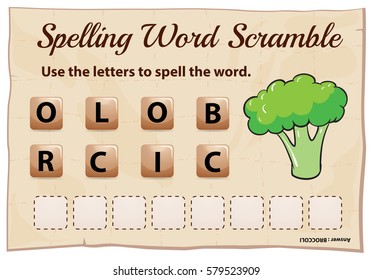 Spelling Word Scramble Game With Word Brocolli Illustration