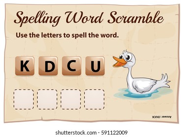 Spelling word scramble game for word duck illustration