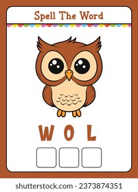 Spelling word scramble game Educational activity for kids with word Owl
