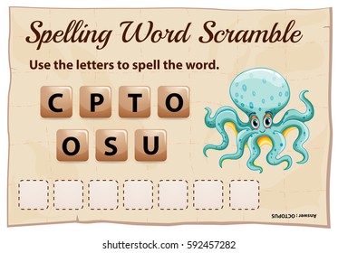 Spelling Word Scramble Game With Word Octapus Illustration