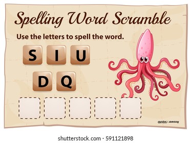 Spelling word scramble game for word squid illustration