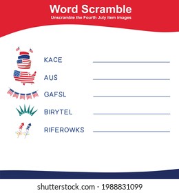 Spelling Word Scramble Game Summer Edition. Worksheet for learning English. Educational activity for preschool kids. Preschool Education. Vector illustration.