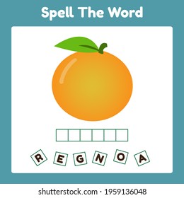 Spelling Word Scramble Game Template Orange. Perfect for Kids Activity