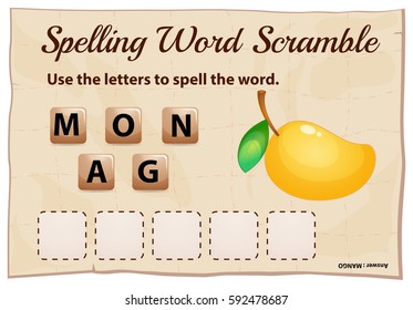 Spelling word scramble for word mango illustration