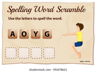 Spelling word scramble for word yoga illustration