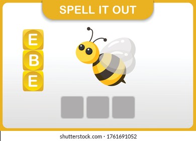 Spelling word and vocabulary worksheet for preschool kids : Bee