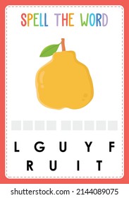 Spelling worksheet find the missing letter game for kids with Fruits
