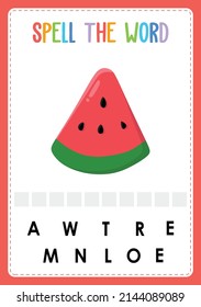 Spelling worksheet find the missing letter game for kids with Fruits
