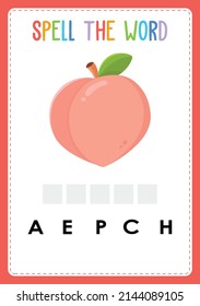 Spelling worksheet find the missing letter game for kids with Fruits
