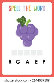 Spelling worksheet find the missing letter game for kids with Fruits
