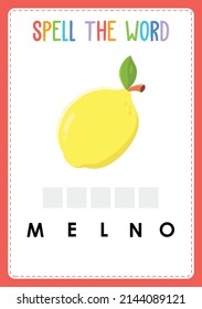 Spelling worksheet find the missing letter game for kids with Fruits
