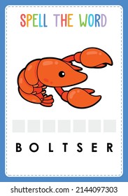 La hoja de cálculo ortográfico encuentra el juego de letras que falta para los niños con peces de mar de palabra
