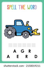 Spelling Worksheet Find The Missing Letter Game For Kids The Vehicle Word 