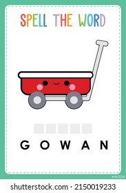 Spelling worksheet find the missing letter game for kids the vehicle word 