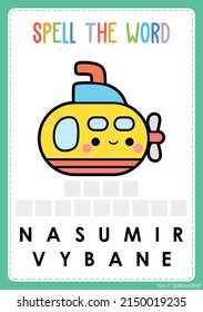 Spelling worksheet find the missing letter game for kids the vehicle word 