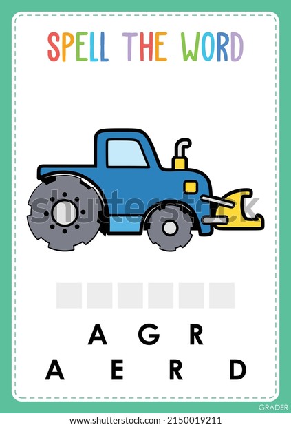 Spelling worksheet find the missing letter game for kids\
the vehicle word 