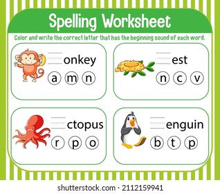 Spelling worksheet template for kids illustration