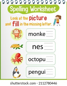 Spelling worksheet template for kids illustration