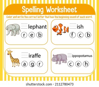 Spelling worksheet template for kids illustration