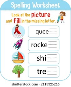 Spelling worksheet template for kids illustration