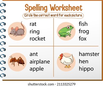 Spelling worksheet template for kids illustration