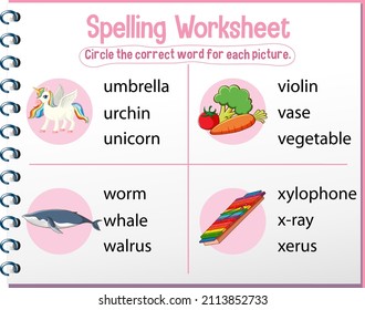Spelling worksheet template for kids illustration