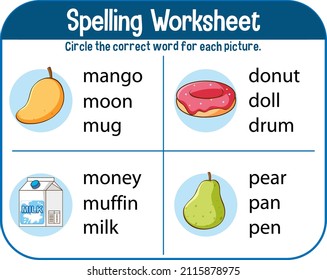 Spelling worksheet template for kids illustration